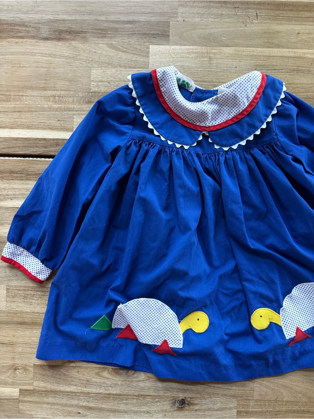 Vintage Alyssa Royal Blue Toddler with Duck Appliqué Long-Sleeve Kids Dress